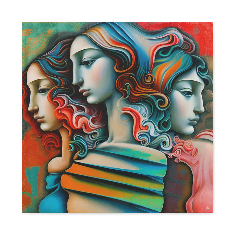 "Renaissance Abstracted" Artistic Canvas Wall Decor - Abstract Renaissance Style Trio Portraits