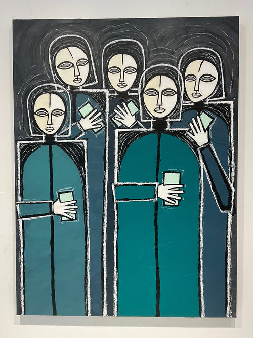 Abstract artwork with geometric shapes and lines on a black background