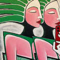 Detail Photo of a Contemporary figurative Artwork Painting of women with iPhone  by Forlenza in Woodstock, New York, ARTWORK painting, acrylic on canvas by Dan Forlenza in Woodstock, New York
