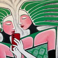 Detail Photo of a Contemporary figurative Artwork Painting of women with iPhone  by Forlenza in Woodstock, New York, ARTWORK painting, acrylic on canvas by Dan Forlenza in Woodstock, New York