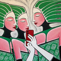 Photo detail of a Contemporary figurative Artwork Painting of women with iPhone  by Forlenza in Woodstock, New York, ARTWORK painting, acrylic on canvas by Dan Forlenza in Woodstock, New York