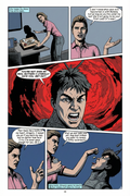 Comic book page with intense dialogue and action scenes.
