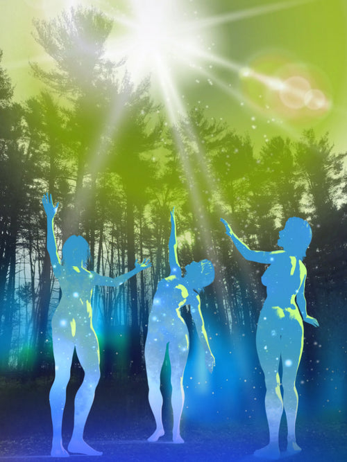 Spiritual Awakening digital art image of women dancing in the light 